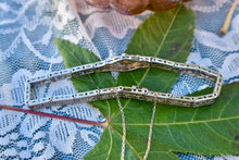 Load image into Gallery viewer, Vintage Art Deco 14K White Gold Emerald &amp; Diamond Filigree Bracelet
