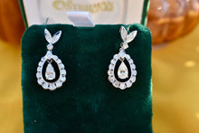 Load image into Gallery viewer, Rare Art Deco Dangle 14K White Gold Pear Shape Halo Diamond Earrings
