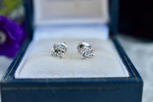 Load image into Gallery viewer, 14K White Gold Vintage Old European Cut Diamond Screw Back Stud Earrings
