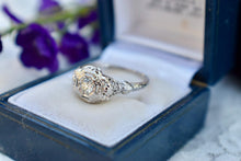 Load image into Gallery viewer, Vintage 18K White Gold Art Deco Octagon Old European Cut Diamond Ring
