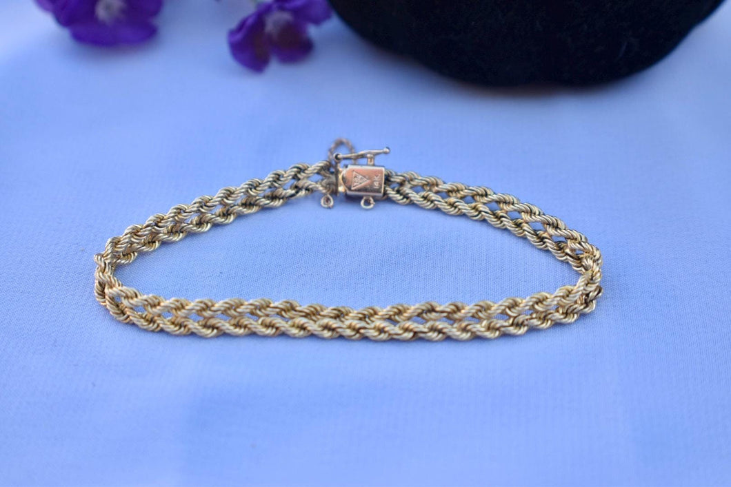 Two Items Vintage 14K Yellow Gold Double Rope Bracelet & Sapphire and Diamond Bracelet