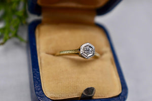 Vintage 14K Yellow Gold Edwardian Old European Cut Diamond Engagement Ring