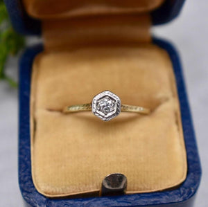 Vintage 14K Yellow Gold Edwardian Old European Cut Diamond Engagement Ring