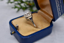 Load image into Gallery viewer, 18K White Gold Vintage Art Deco Sapphire Trillion Accented Diamond Engagement Ring
