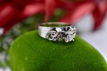 Load image into Gallery viewer, Antique Art Deco 10K White Gold Diamond Floral Retro Ring
