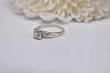 Load image into Gallery viewer, Vintage 14K White Gold Art Deco Transitional Cut Diamond Three Stone Engagement Ring
