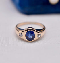 Load image into Gallery viewer, Art Deco 14K Yellow Gold Vintage Bezel Set Sapphire &amp; Diamond band
