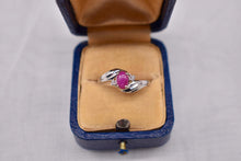 Load image into Gallery viewer, Vintage 10K White Gold Oval Pink Star Sapphire &amp; Diamond Bypass Style Ring
