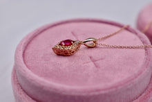 Load image into Gallery viewer, Reserved Listing Third Payment For Levian 14K Oval Ruby and Diamond Rose Gold Halo Necklace
