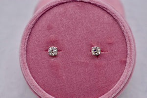 14K White Gold Round Diamond Push Back Stud Earrings 0.80cts