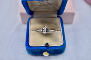 14K White Gold Vintage Marquise and Accent Diamond Three Stone Ring