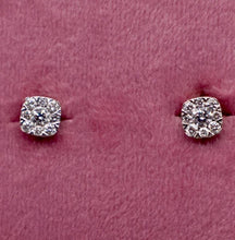 Load image into Gallery viewer, 14K White &amp; Yellow Gold Cushion Shape Cluster Diamond Stud Earrings Pushback Posts
