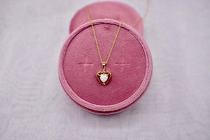 Beautiful Vintage 14K Yellow Gold Heart Shape Opal and Diamond Necklace