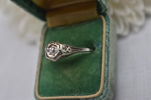 Load image into Gallery viewer, Vintage 18K White Gold Art Deco Dainty Hexagon Old European Cut Diamond Engagement Ring
