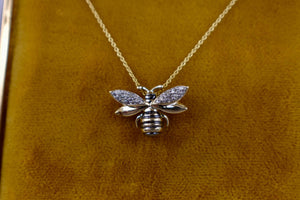 Vintage 10K Yellow Gold Solid Diamond Bumblebee Necklace