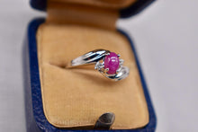 Load image into Gallery viewer, Vintage 10K White Gold Oval Pink Star Sapphire &amp; Diamond Bypass Style Ring
