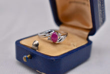 Load image into Gallery viewer, Vintage 10K White Gold Oval Pink Star Sapphire &amp; Diamond Bypass Style Ring
