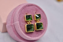 Load image into Gallery viewer, Beautiful Vintage 18K Yellow Gold Signed Green Tourmaline Hinged Dangle Earrings
