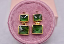 Load image into Gallery viewer, Beautiful Vintage 18K Yellow Gold Signed Green Tourmaline Hinged Dangle Earrings
