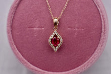 Load image into Gallery viewer, Reserved Listing Third Payment For Levian 14K Oval Ruby and Diamond Rose Gold Halo Necklace
