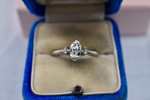 14K White Gold Vintage Marquise and Accent Diamond Three Stone Ring