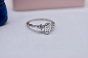 14K White Gold Vintage Marquise and Accent Diamond Three Stone Ring