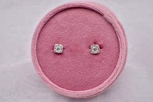 14K White & Yellow Gold Cushion Shape Cluster Diamond Stud Earrings Pushback Posts