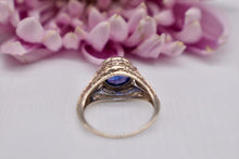 Load image into Gallery viewer, Reserved Listing First Payment Vintage Art Deco 18K White Gold GIA Certified Lab Created Sapphire Bezel Ring
