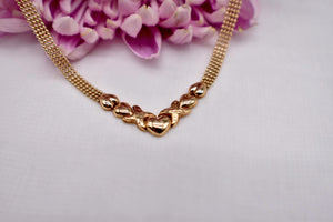 Vintage 10K Yellow Gold Mesh Beaded XOXO Heart Chain Necklace