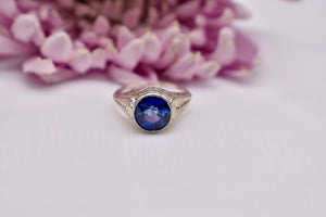 Reserved Listing First Payment Vintage Art Deco 18K White Gold GIA Certified Lab Created Sapphire Bezel Ring