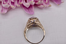 Load image into Gallery viewer, Reserved Listing First Payment Vintage Art Deco 18K White Gold GIA Certified Lab Created Sapphire Bezel Ring
