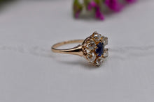 Load image into Gallery viewer, Victorian 14K Yellow Gold Halo Old Mine Cut Diamonds and Sapphire Ring
