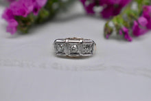 Load image into Gallery viewer, Vintage 14K Yellow &amp; White Gold Edwardian Diamond Three Stone Old Mine Cut Diamond Ring
