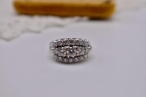 Vintage Art Deco 14K White Gold Statement Three Row Diamond Ring