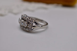 Vintage Art Deco 14K White Gold Statement Three Row Diamond Ring