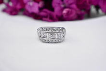 Load image into Gallery viewer, Vintage Art Deco Platinum Statement Three Row Diamond Decorative Ring
