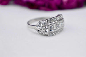 Vintage Art Deco Platinum Statement Three Row Diamond Decorative Ring