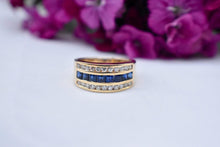 Load image into Gallery viewer, 18K Yellow Gold Three Row Vintage Sapphire and Diamond Ring
