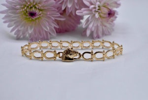 14K Yellow Gold Vintage Horseshoe Horse Link Bracelet