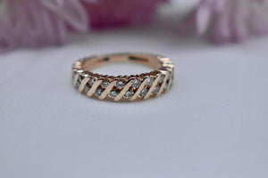 Vintage 14K Yellow Gold Fancy Two Row Swirl Diamond Band