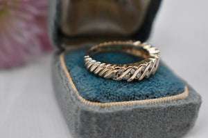Vintage 14K Yellow Gold Fancy Two Row Swirl Diamond Band