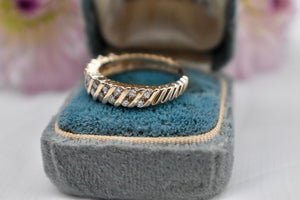 Vintage 14K Yellow Gold Fancy Two Row Swirl Diamond Band