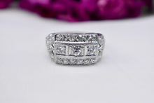 Load image into Gallery viewer, Vintage Art Deco Platinum Statement Three Row Diamond Decorative Ring
