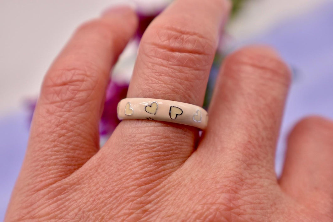 Hidalgo 18k White Gold Blush Pink Heart Enamel Ring