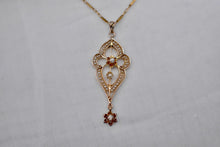 Load image into Gallery viewer, 14K Yellow Gold Victorian Seed Pearl and Old Mine Cut Diamond Lavalier Necklace
