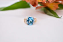 Load image into Gallery viewer, Vintage 14K Yellow Gold Oval Swiss Blue Topaz &amp; Diamond Ring
