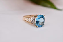 Load image into Gallery viewer, Vintage 14K Yellow Gold Oval Swiss Blue Topaz &amp; Diamond Ring
