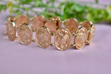 Load image into Gallery viewer, 14K Yellow Gold Mid Century Vintage Oval Floral Medallion Diamond Bracelet
