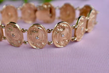 Load image into Gallery viewer, 14K Yellow Gold Mid Century Vintage Oval Floral Medallion Diamond Bracelet
