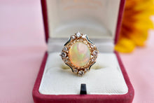 Load image into Gallery viewer, Vintage 14K Yellow Gold Oval Opal and Diamond Statement Ring With Black Enamel
